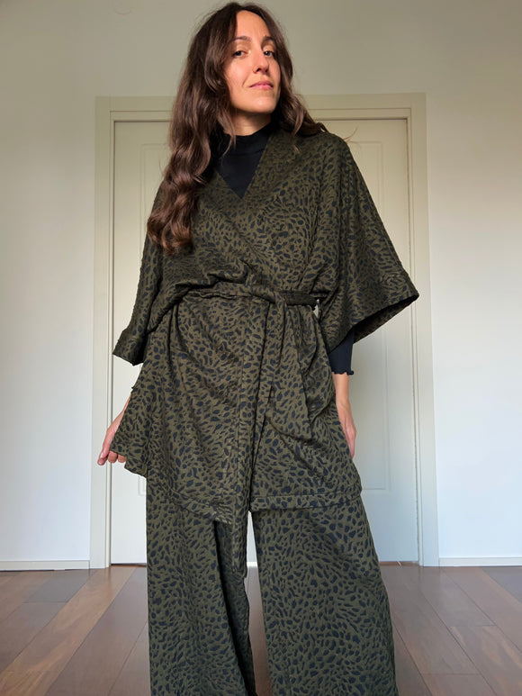 Kimono in maglina verde maculato