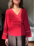 Camicia incrociata con pizzo rossa