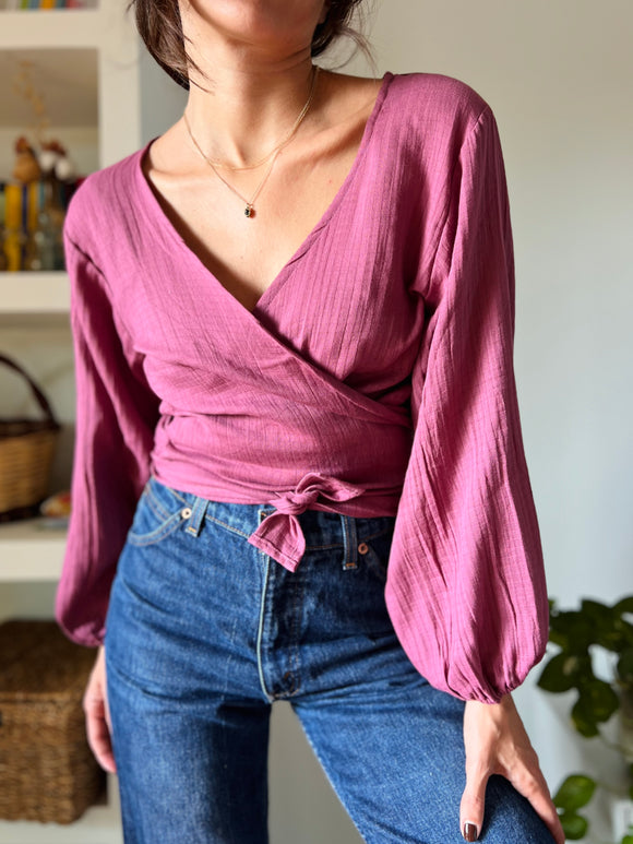 Camicia incrociata rosa scuro