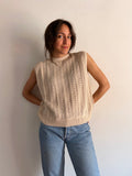 Top con bottoni in maglia di cotone beige