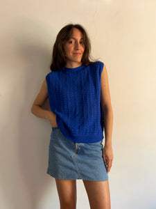 Top con bottoni in maglia di cotone bluette