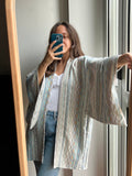 Kimono jacquard panna e azzurro