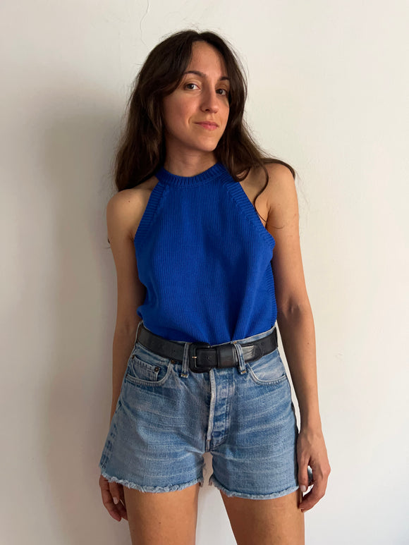 Top in maglia di cotone bluette