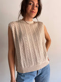 Top con bottoni in maglia di cotone beige