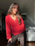 Camicia incrociata con pizzo rossa