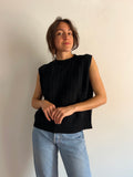 Top con bottoni in maglia di cotone nero