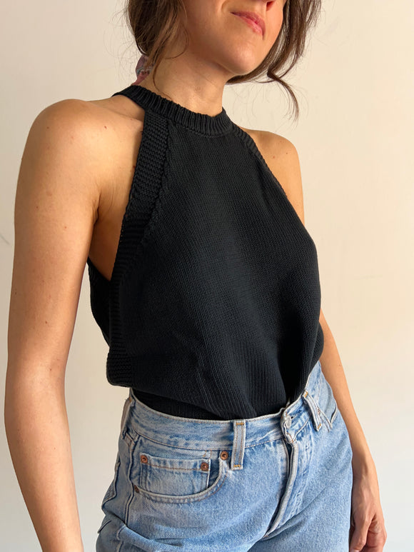 Top in maglia di cotone nero