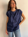 Camicia di seta con tasche blu