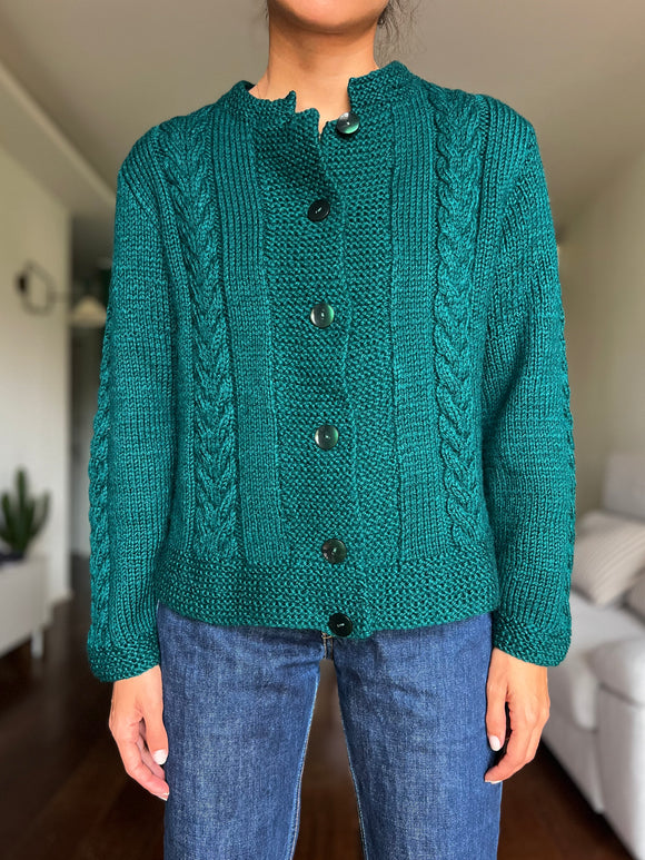 Cardigan verde bottiglia fatto a mano