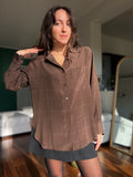 Camicia sartoriale pura seta marrone righina