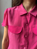 Camicia di seta fuxia con maniche in voile