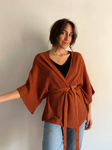 Kimono in maglia di cotone terracotta