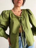 Camicia con laccetti cotone verde oliva