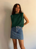 Top con bottoni in maglia di cotone verde