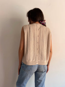 Top con bottoni in maglia di cotone beige