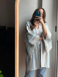 Kimono jacquard panna e azzurro