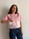 T-shirt Leggerissima con tasche • rosa quadretti e fiori