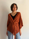 Kimono in maglia di cotone terracotta