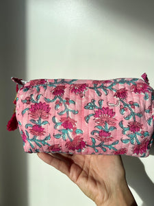 Beauty case di cotone rosa e fuxia