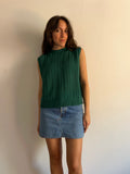 Top con bottoni in maglia di cotone verde