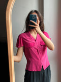 Camicia di seta fuxia con maniche in voile