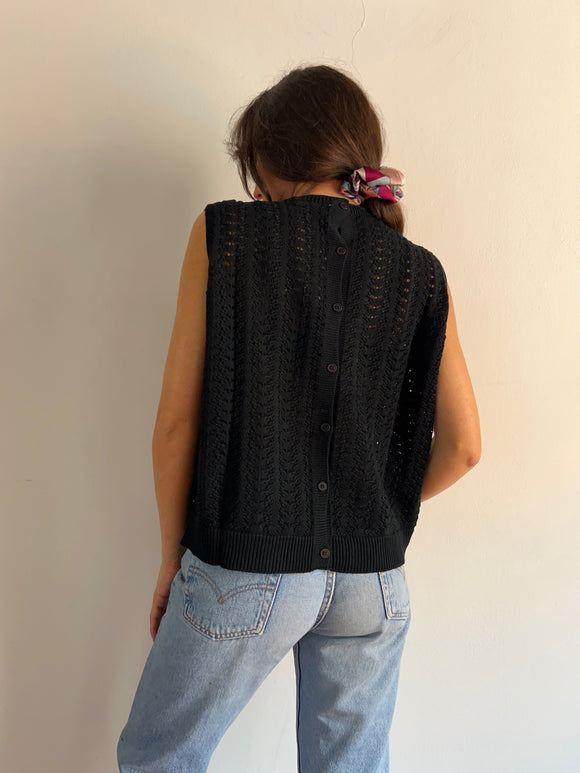 Top con bottoni in maglia di cotone nero