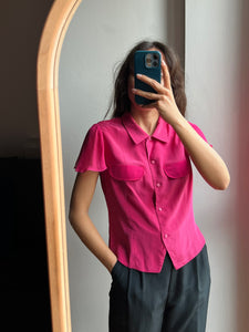 Camicia di seta fuxia con maniche in voile