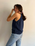 Top in maglia di cotone blu