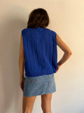 Top con bottoni in maglia di cotone bluette